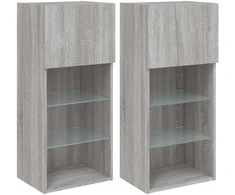 TV staliukas TV spintelės su LED, 2vnt., pilkos ąžuolo, 40,5x30x90cm