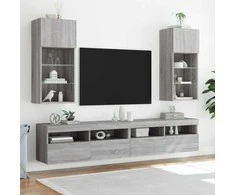 TV staliukas TV spintelės su LED, 2vnt., pilkos ąžuolo, 40,5x30x90cm
