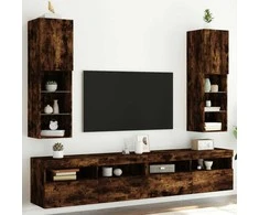 TV staliukas TV spintelės su LED, 2vnt., dūminio ąžuolo, 30,5x30x102cm