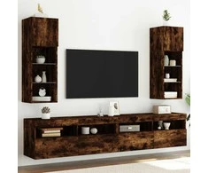 TV staliukas TV spintelės su LED, 2vnt., dūminio ąžuolo, 30,5x30x90cm