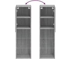 TV staliukas TV spintelės su LED, 2vnt., pilkos ąžuolo, 30,5x30x102cm