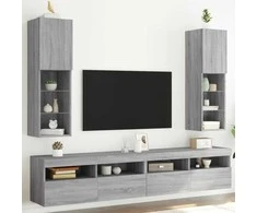 TV staliukas TV spintelės su LED, 2vnt., pilkos ąžuolo, 30,5x30x102cm