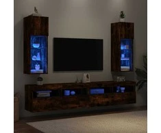 TV staliukas TV spintelės su LED, 2vnt., dūminio ąžuolo, 30,5x30x90cm