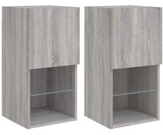 TV staliukas TV spintelės su LED, 2vnt., pilkos ąžuolo, 30,5x30x60cm