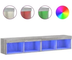 TV staliukas TV spintelės su LED, 2vnt., pilkos ąžuolo, 80x30x30cm