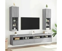 TV staliukas TV spintelės su LED, 2vnt., pilkos ąžuolo, 30,5x30x102cm