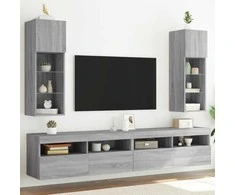 TV staliukas TV spintelės su LED, 2vnt., pilkos ąžuolo, 30,5x30x90cm