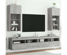 TV staliukas TV spintelės su LED, 2vnt., pilkos ąžuolo, 40,5x30x90cm