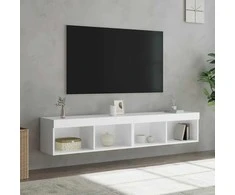 TV staliukas TV spintelės su LED lemputėmis, 2vnt., baltos, 80x30x30cm