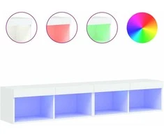 TV staliukas TV spintelės su LED lemputėmis, 2vnt., baltos, 80x30x30cm