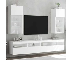 TV staliukas TV spintelės su LED lemputėmis, 2vnt., baltos, 40,5x30x90cm