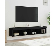 TV staliukas TV spintelės su LED lemputėmis, 2vnt., juodos, 80x30x30cm