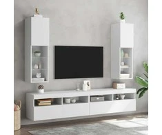 TV staliukas TV spintelės su LED lemputėmis, 2vnt., baltos, 30,5x30x102cm
