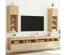 TV staliukas TV spintelės su LED lemputėmis, 2vnt., ąžuolo, 30,5x30x90cm