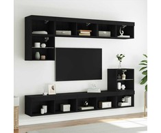TV staliukas TV spintelės su LED lemputėmis, 2vnt., juodos, 80x30x30cm