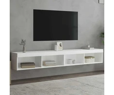 TV staliukas TV spintelės su LED lemputėmis, 2vnt., baltos, 100x30x30cm