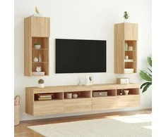 TV staliukas TV spintelės su LED lemputėmis, 2vnt., ąžuolo, 30,5x30x90cm