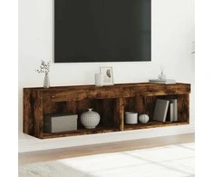 TV staliukas TV spintelės su LED lemputėmis, 2vnt., dūminės, 60x30x30cm