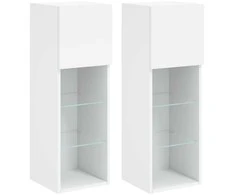 TV staliukas TV spintelės su LED lemputėmis, 2vnt., baltos, 30,5x30x90cm