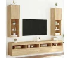 TV staliukas TV spintelės su LED lemputėmis, 2vnt., ąžuolo, 30,5x30x102cm