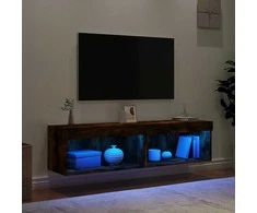 TV staliukas TV spintelės su LED lemputėmis, 2vnt., dūminės, 60x30x30cm