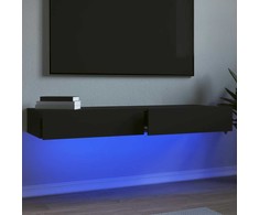 TV staliukas TV spintelės su LED lemputėmis, 2vnt., juodos, 60x35x15,5cm