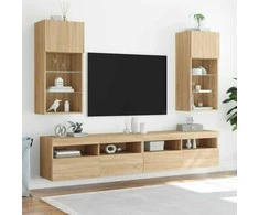 TV staliukas TV spintelės su LED lemputėmis, 2vnt., ąžuolo, 40,5x30x90cm