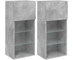 TV staliukas TV spintelės su LED lemputėmis, 2vnt., betono, 40,5x30x90cm