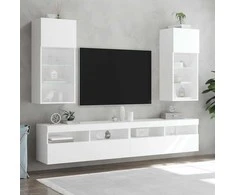 TV staliukas TV spintelės su LED lemputėmis, 2vnt., baltos, 40,5x30x90cm