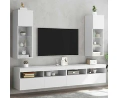 TV staliukas TV spintelės su LED lemputėmis, 2vnt., baltos, 30,5x30x90cm