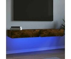 TV staliukas TV spintelės su LED lemputėmis, 2vnt., dūminės, 60x35x15,5cm