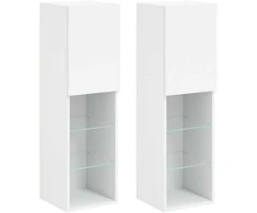 TV staliukas TV spintelės su LED lemputėmis, 2vnt., baltos, 30,5x30x102cm