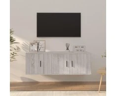 TV staliukas TV spintelių komplektas, 2 dalių, pilkas ąžuolo, mediena