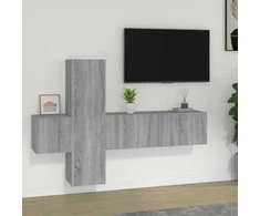 TV staliukas TV spintelių komplektas, 3 dalių, pilkas ąžuolo, mediena