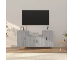 TV staliukas TV spintelių komplektas, 3 dalių, pilkas ąžuolo, mediena