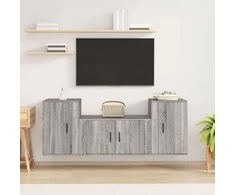 TV staliukas TV spintelių komplektas, 3 dalių, pilkas ąžuolo, mediena