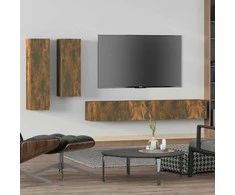 TV staliukas TV spintelių komplektas, 4 dalių, dūminio ąžuolo, mediena