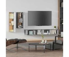 TV staliukas TV spintelių komplektas, 4 dalių, pilkas ąžuolo, mediena