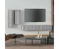 TV staliukas TV spintelių komplektas, 4 dalių, pilkas ąžuolo, mediena