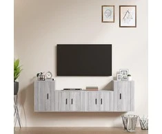 TV staliukas TV spintelių komplektas, 4 dalių, pilkas ąžuolo, mediena