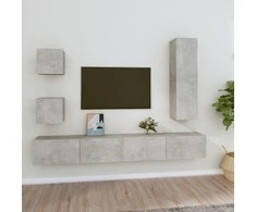TV staliukas TV spintelių komplektas, 5 dalių, betono pilkas, mediena