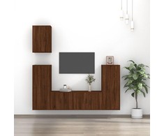 TV staliukas TV spintelių komplektas, 5 dalių, rudas ąžuolo, mediena