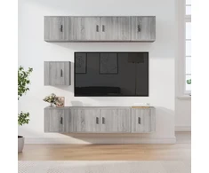 TV staliukas TV spintelių komplektas, 7 dalių, pilkas ąžuolo, mediena