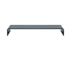 TV stovas/monitoriaus pakyla, juodas stiklas, 100x30x13 cm