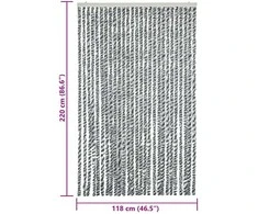 Užuolaida nuo musių, pilka/juoda/balta, 118x220cm, šenilis