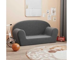 Vaikiška dvivietė sofa, antracito spalvos, minkštas pliušas