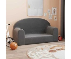 Vaikiška dvivietė sofa, antracito spalvos, minkštas pliušas