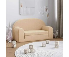 Vaikiška dvivietė sofa-lova, kreminės spalvos, minkštas pliušas