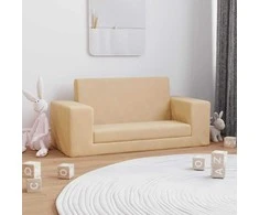 Vaikiška dvivietė sofa-lova, kreminės spalvos, minkštas pliušas
