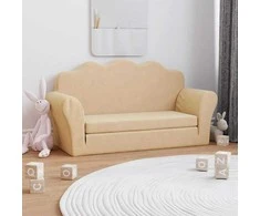 Vaikiška dvivietė sofa-lova, kreminės spalvos, minkštas pliušas